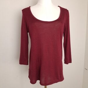 Eileen Fisher Silk/Cotton Blend 3/4 Sleeve Scoop Neck Jersey Knit Tee
